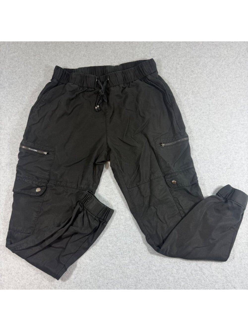Banana Republic Womens Cargo Jogger Pants Black Lyocell Drawstring Medium